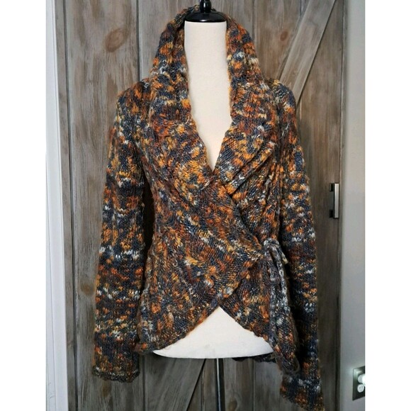 Silvia Novelli NOBA Brown Shawl Wrap Cardigan Sweater Italy MED Wool Y2K Cozy - Picture 1 of 10